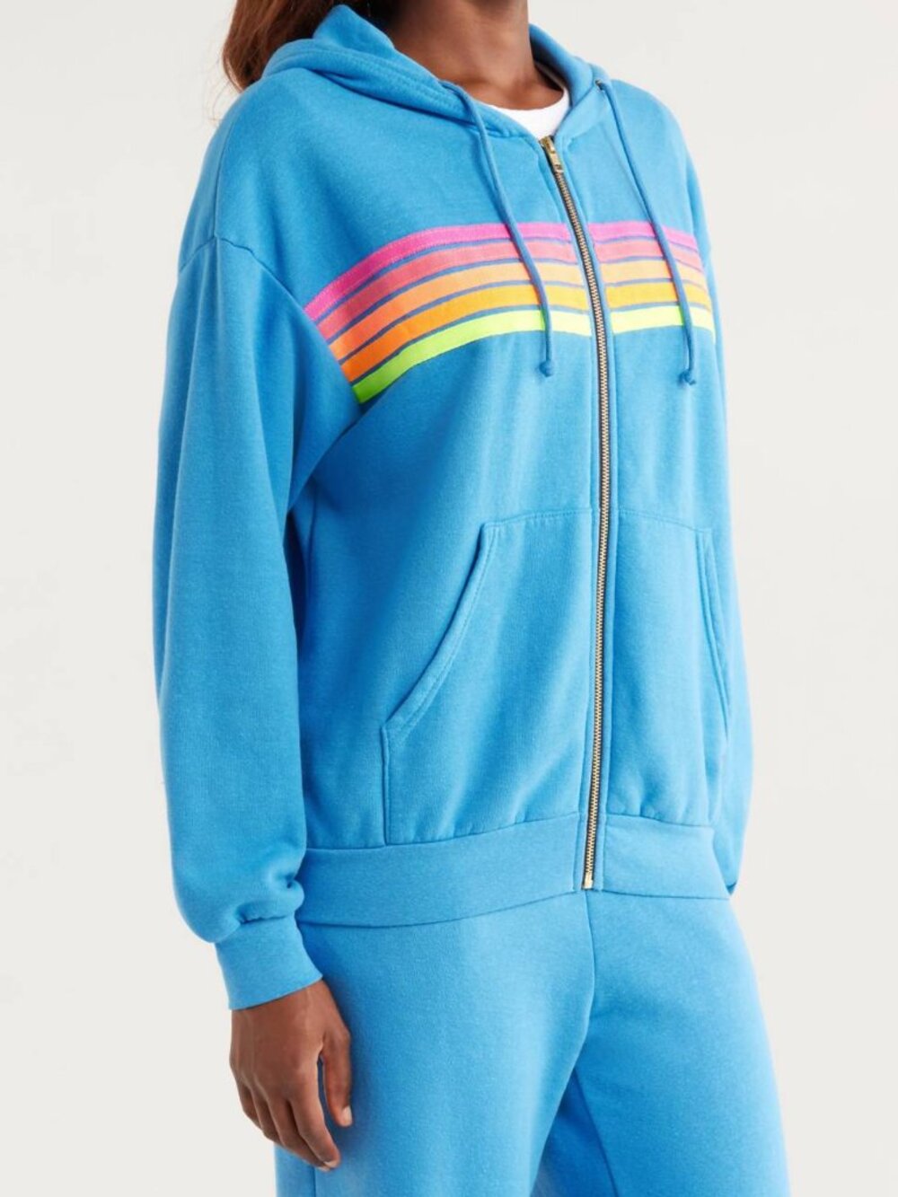 Aviator Nation 5 Stripe Zip Hoodie Cobalt Blue Unisex Size M - Picture 9 of 10